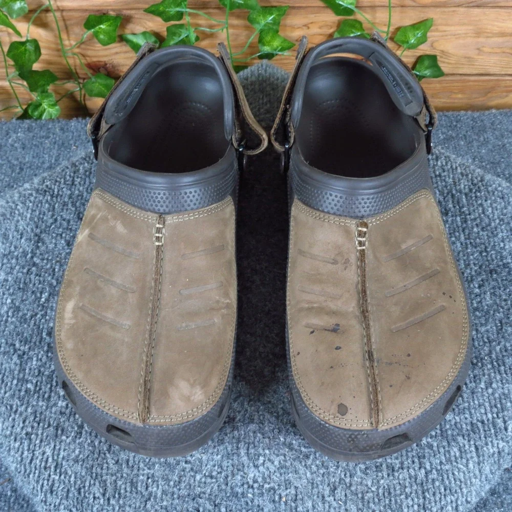 Crocs Yukon Mesa Men Shoe Size 12 Outdoor Clog Brown Leather Croslite Comfort